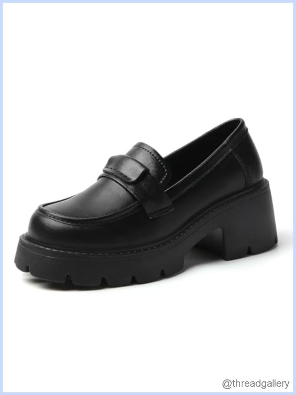Women's Chunky Platform Loafers Faux Leather Slip-On Work Shoes